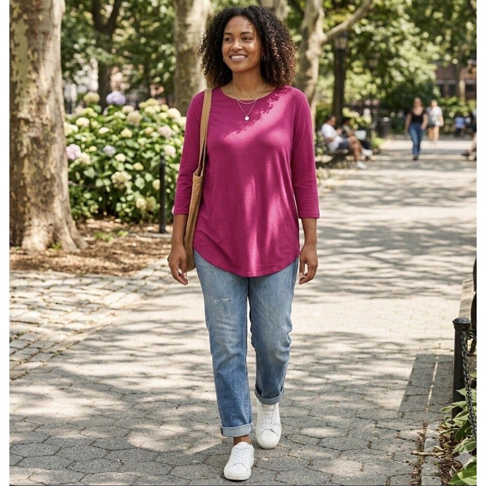 Bobbie Brooks Shirt Top 3/4 Sleeves 1X 16-18 Fucsia Cotton Rayon Spandex
